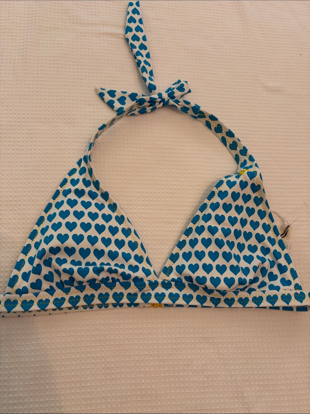 American Eagle Outfitters White Halter Bikini Top with Blue Heart Trim size L